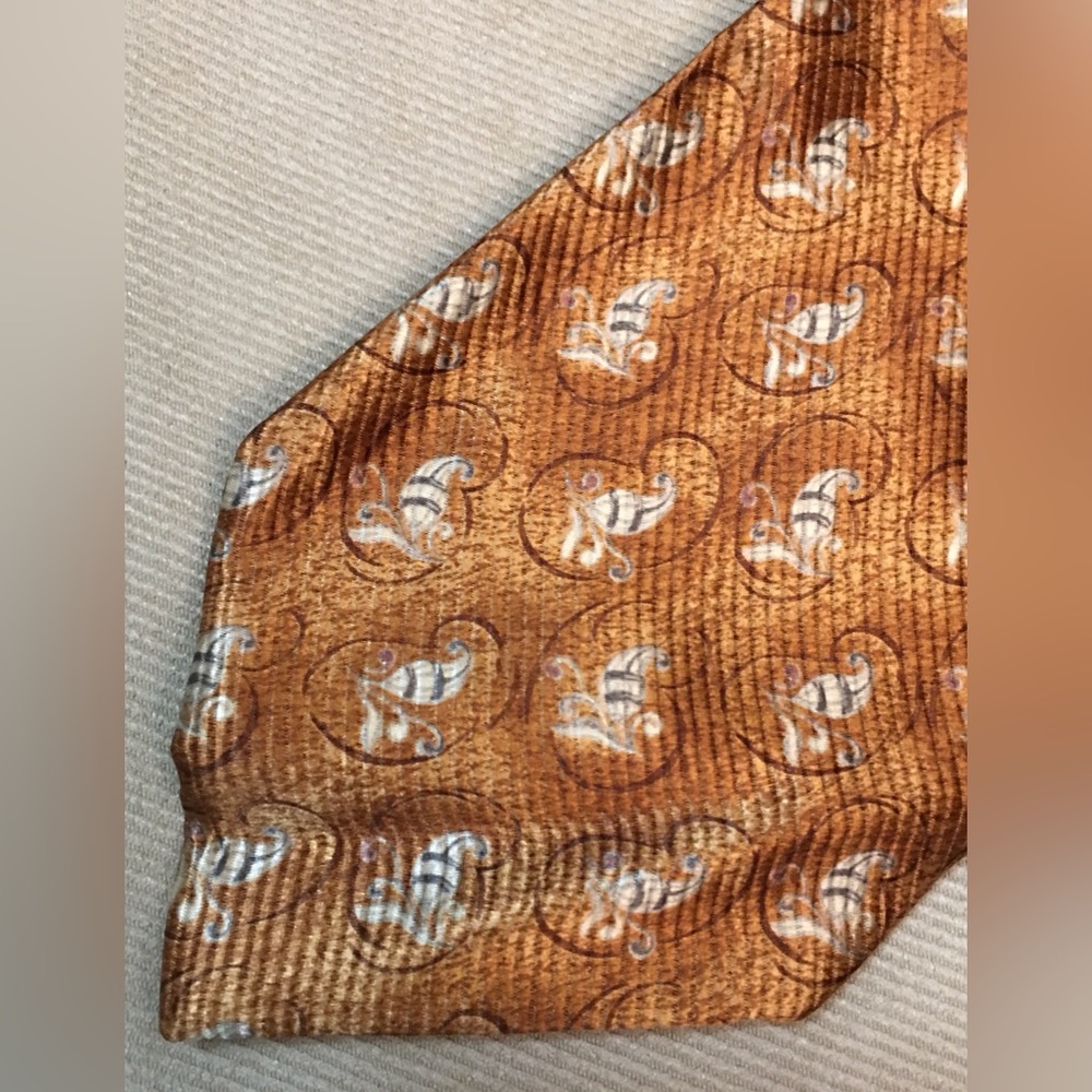 Vintage ABBOUD Copper w/Brown Botanical Paisley Silk Neck Tie. SO Soft Xlnt feel
